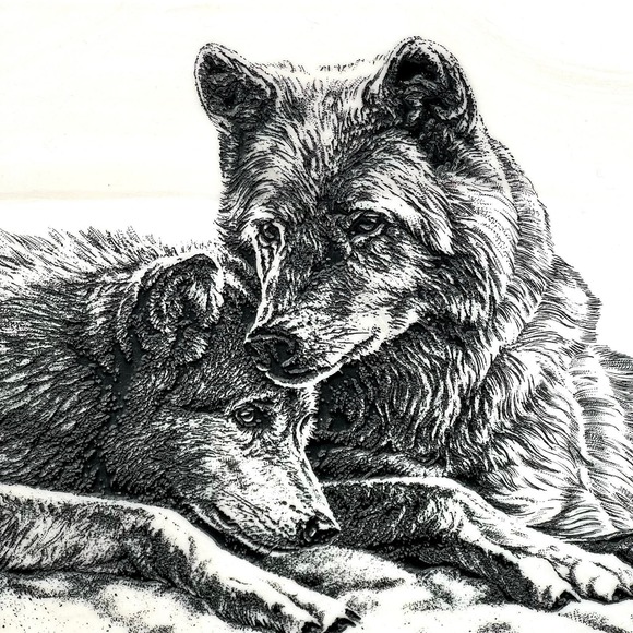 Montana Marble Inc. 1993 Lee Cable "Soul Mates" wolves etched, 11x8.5 - Picture 1 of 7